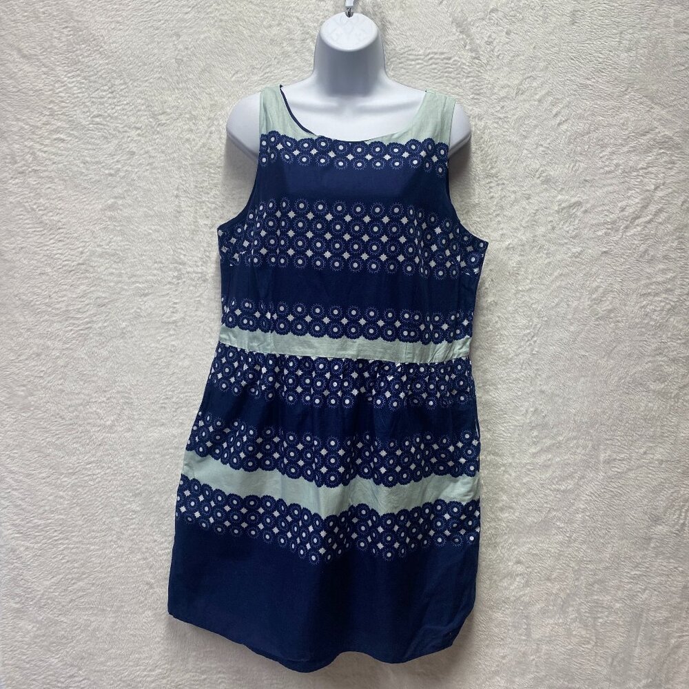 Izod Sleeveless Dress Blue Sz 16 Boho Retro Mod Coastal Nautical‎ Lined Cotton